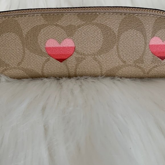 COACH Signature Heart Striped Pencil/Brush Case in Light Khaki/Pink - Picture 4 of 6